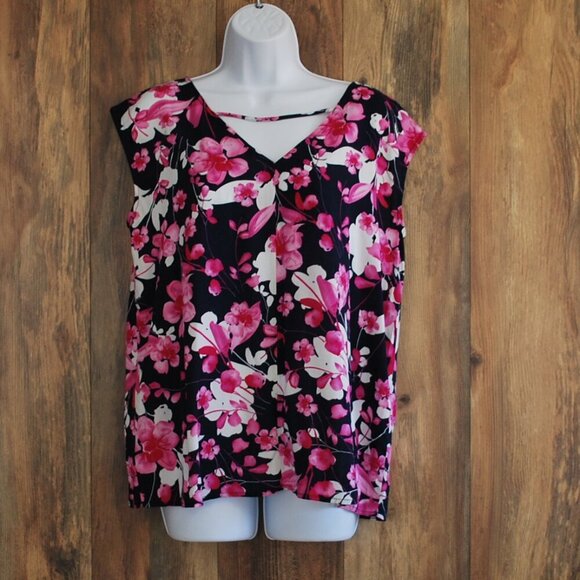 Staccato Tops - Staccato Lightweight Floral V-strap Capped Sleeve Blouse Top S